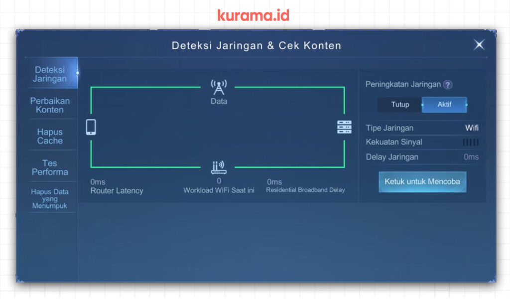 pengaturan deteksi jaringan dan cek konten mobile legends