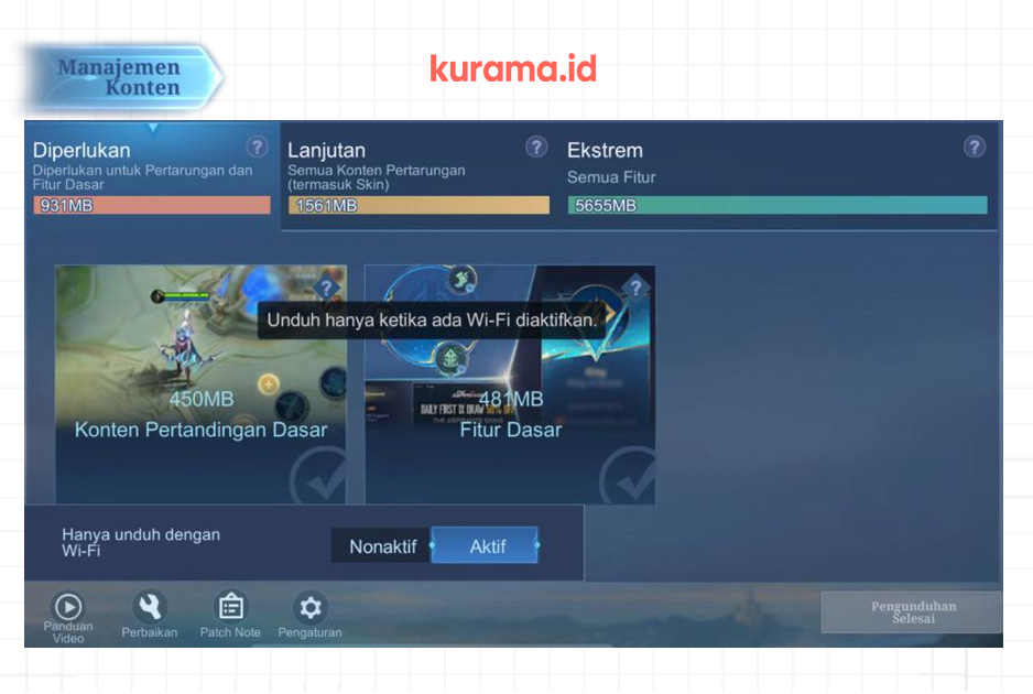 pengaturan manajemen konten di mobile legends